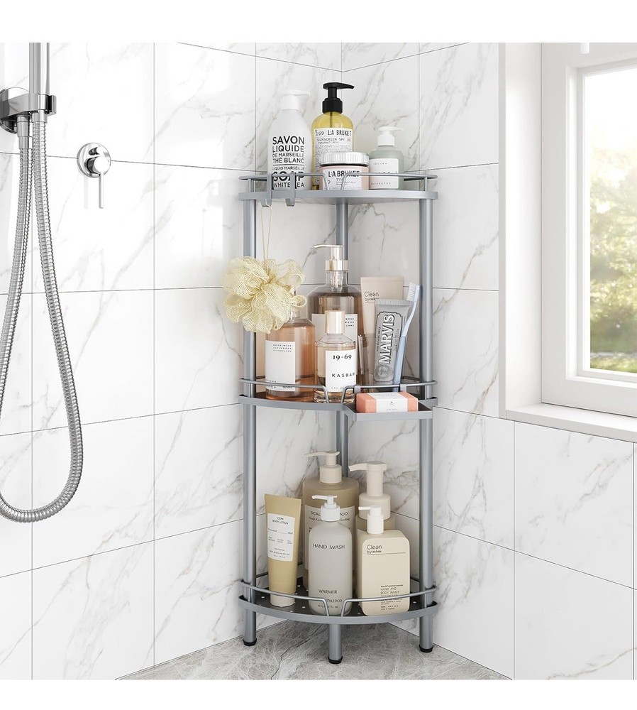 3 Tier Corner Shower Caddy Standing Rustproof Metal Organizer Adjustable ELYKEN