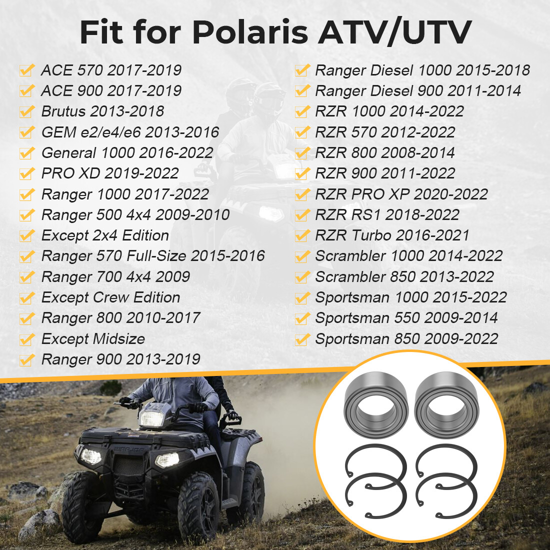 Front or Rear Wheel Bearings Heavy Duty for Polaris Sportsman 550 850 1000 09-22