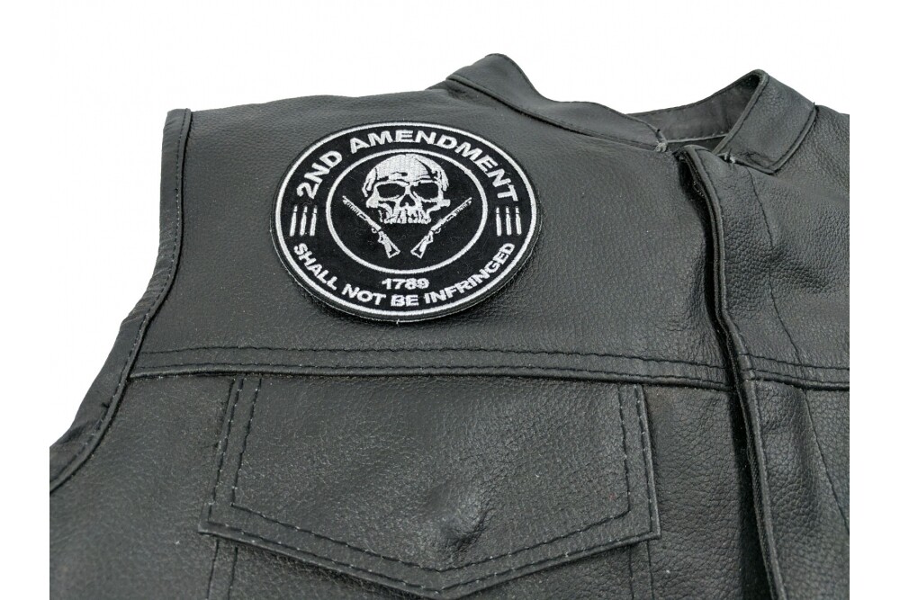 Embroidered Patch Iron-On 2nd Amendment Shall Not Be Infringed Skull 4" Round
