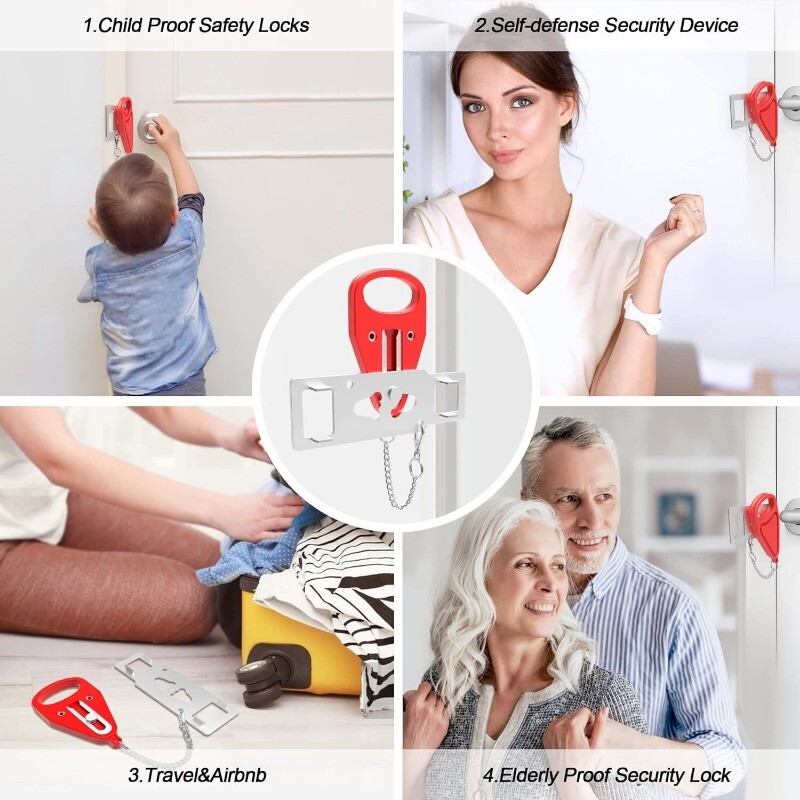 2 Pcs Heavy Portable Door Lock for Travel Door Lock Self-Defense Security Device