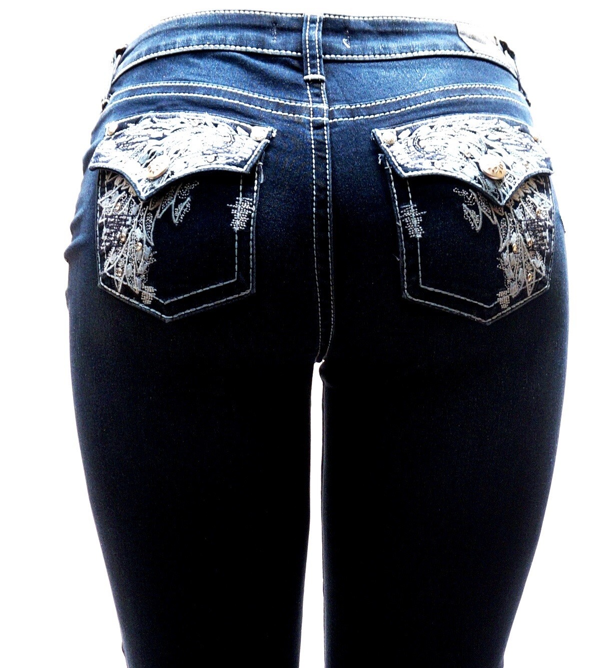 Classic Rhinestone Premium Women's Stretch Skinny Fit BLUE Denim Jeans Pants
