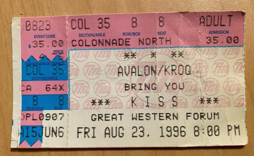 1996 KISS Concert Ticket Stub Great Western Forum Los Angeles KROQ/Avalon Cali