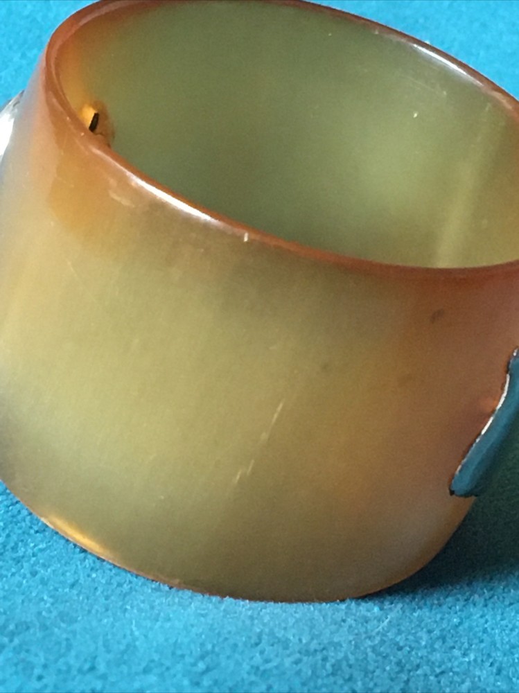 Antique Bakelite Napkin Ring Solid Silver Shield And Amber Crystal