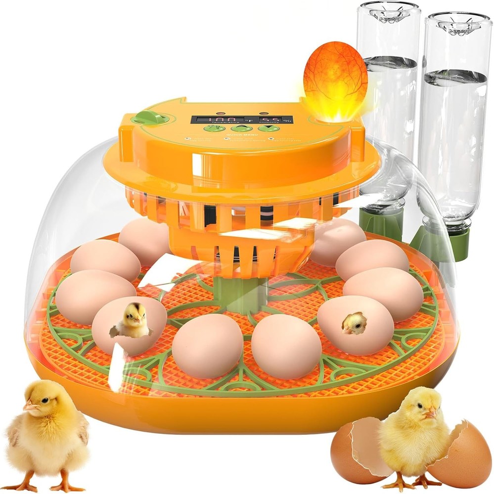 Incubators for Hatching Eggs, 12 Egg Incubator with Automatic 12 eggs, Orange