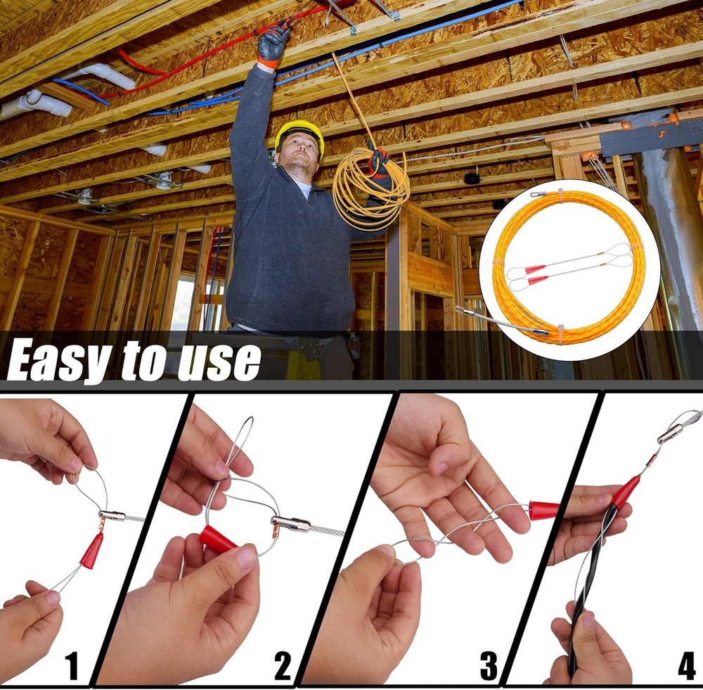 15m Wire Snake - 3.0 mm Electrical Fish Tape for Fast Wire Pulling