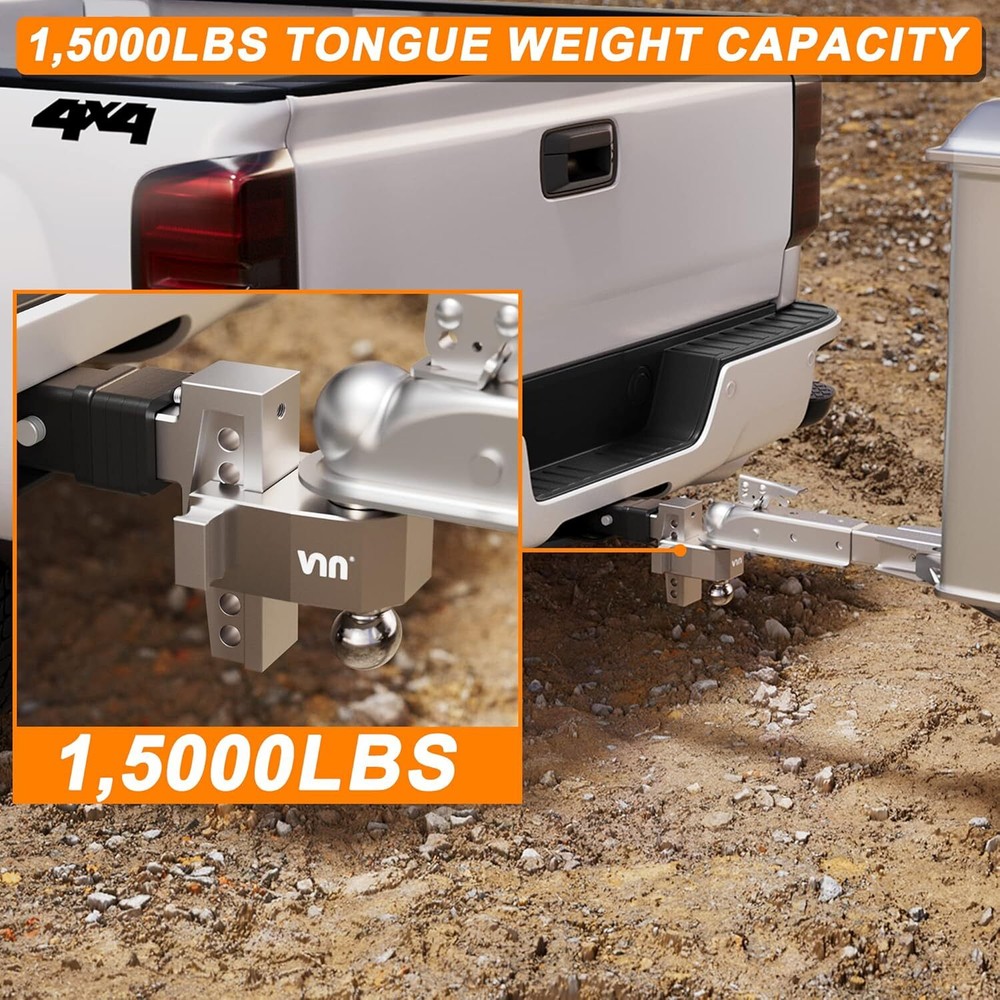 Trailer Hitch Fits 2" Receiver 10" Adjustable Drop Hitch,15000LBS Solid Ball