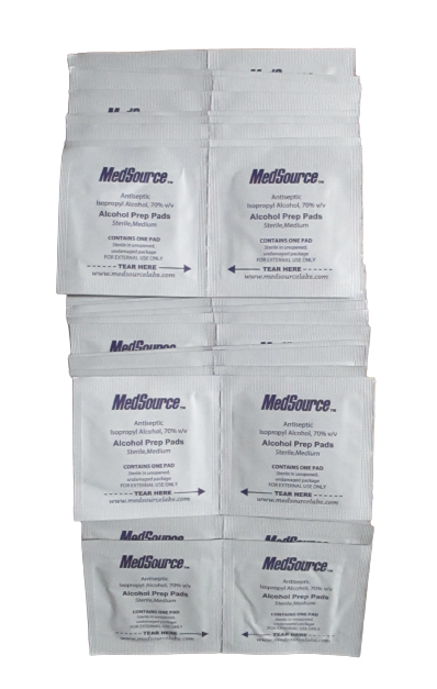 100 MedSource Antiseptic 70% Isopropyl Alcohol Prep Pad Sterile Wipe - Medium