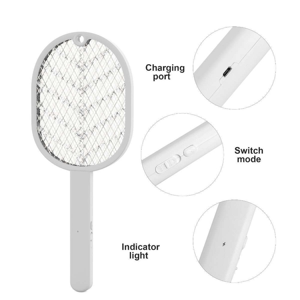 Handheld USB Rechargeable Mosquito Fly Swatter Zapper Killer Bug Insect Racket