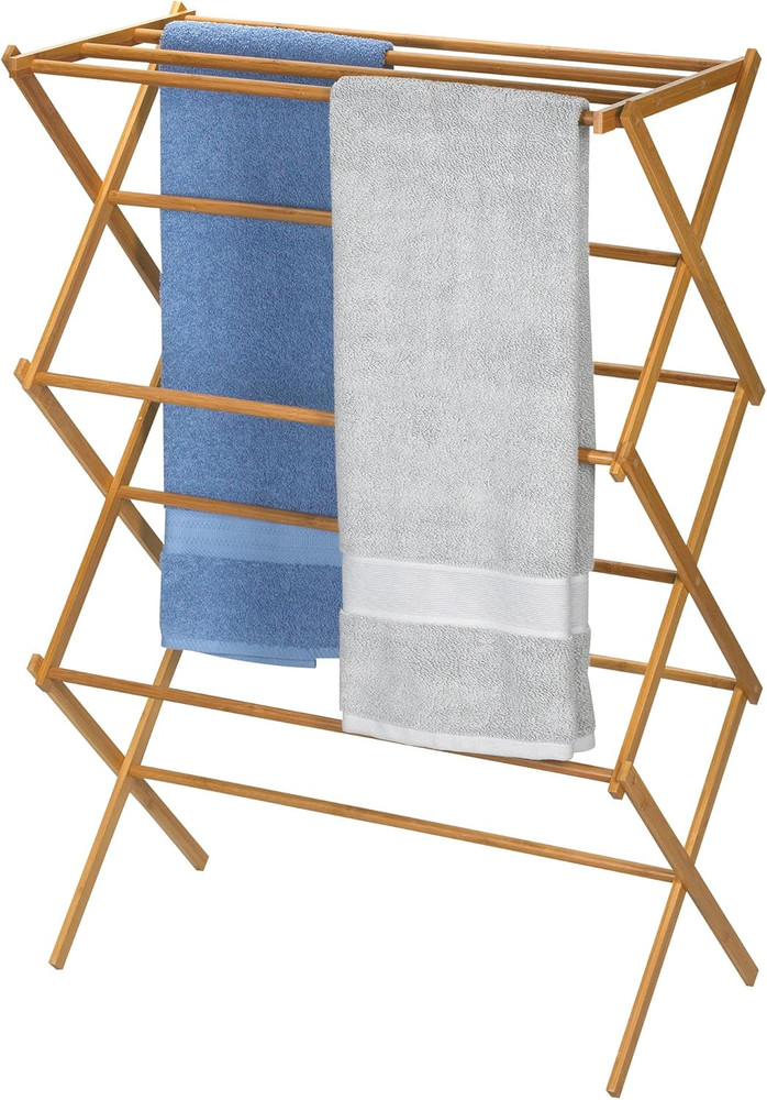 Household Essentials Bamboo Folding Clothes Drying Rack, Upscale Laundry Rack wi