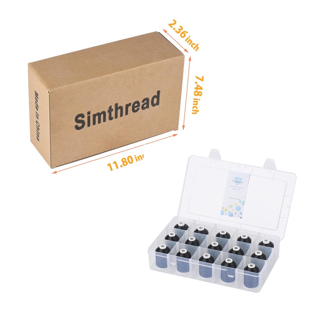 15 Spools Machine Embroidery Thread 1000M Black, Polyester Quilting Box Set