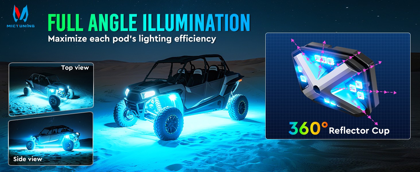 MICTUNING C4 RGBW LED Rock Lights - 12 Pods Full Anglw Underglow Underbody Lamp