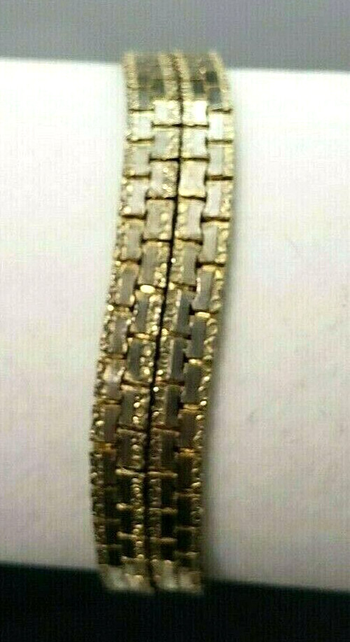 Box Chain Bracelet Gold Tone Etched Design Rectangular 2 Strands 7" Vintage