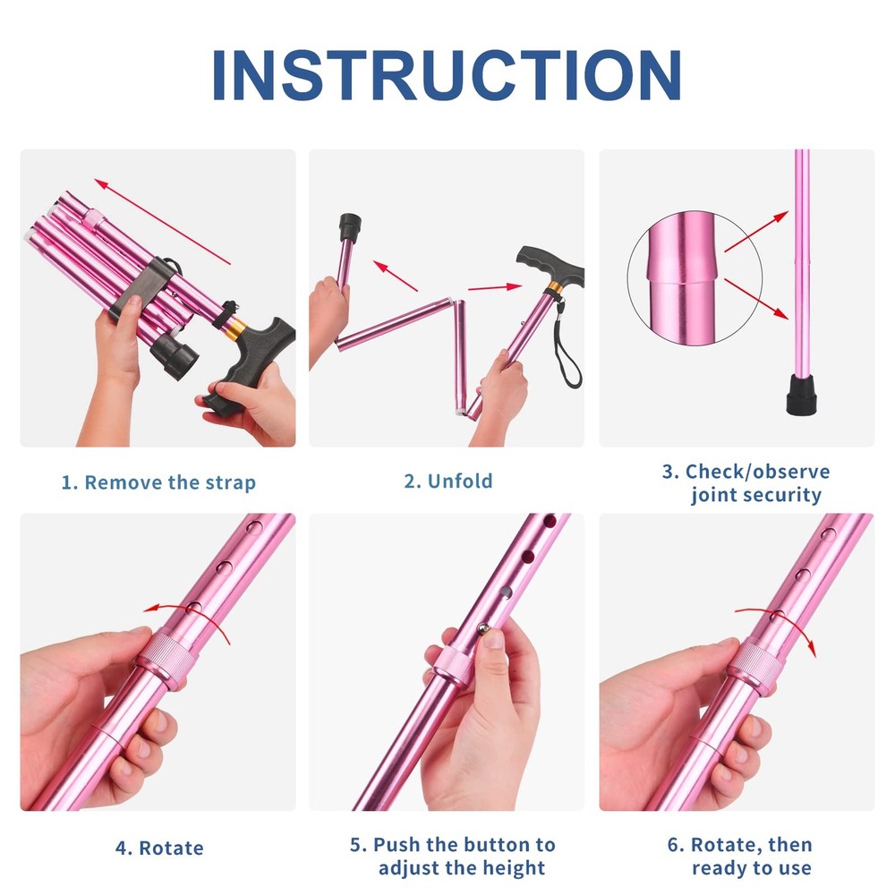 Foldable Walking Cane w/ 2 Replaceable Non Slip Rubber Tip Balancing Stick Aid