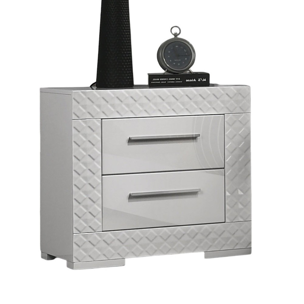 Gorgeous White 1pc Nightstand High Gloss Finish Chrome Bar Handle Bedside Table