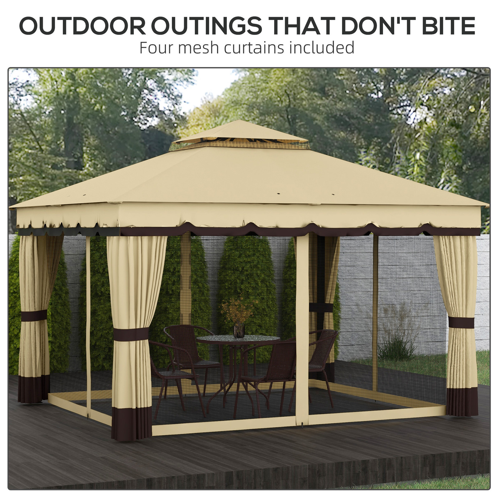 Outsunny 10' x 12' Double Roof Outdoor Gazebo with Netting & Curtains