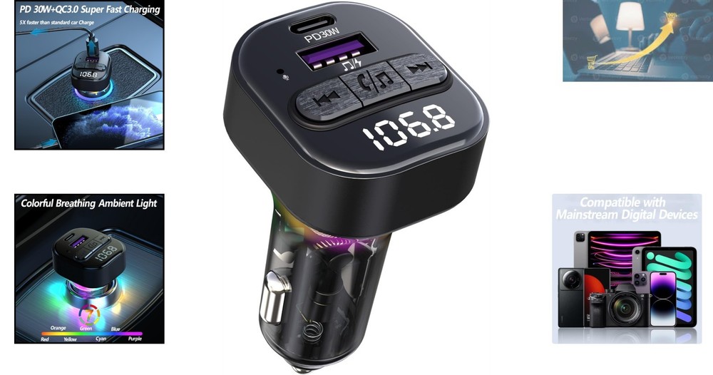 Wireless Bluetooth Car Adapter with Fast Charging & LED Display for Music Lovers