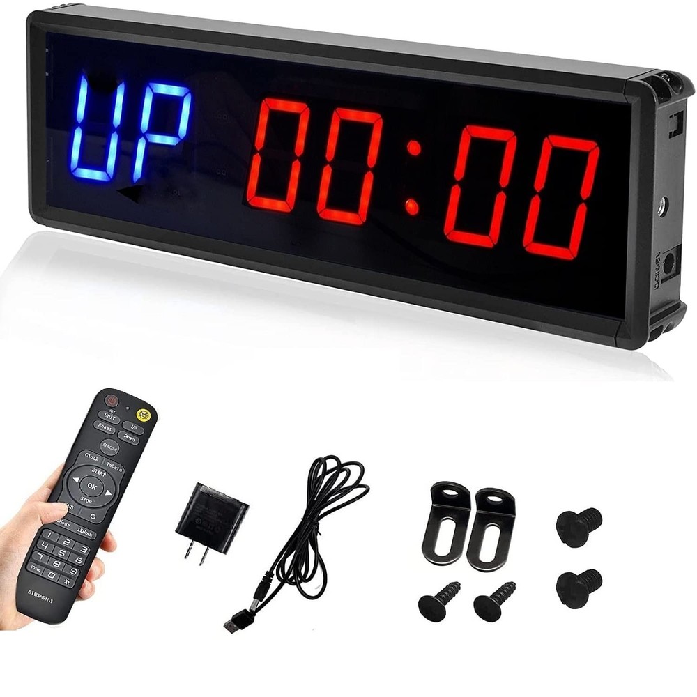 BTBSIGN LED Interval Timer Count Down/Up Clock Stopwatch with Remote Blue+red