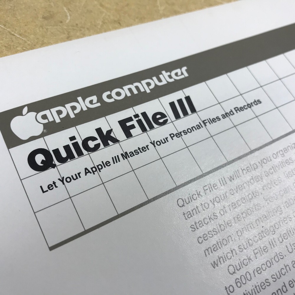 RARE Find FLYER Apple Computer "Apple III Quick File" 1982