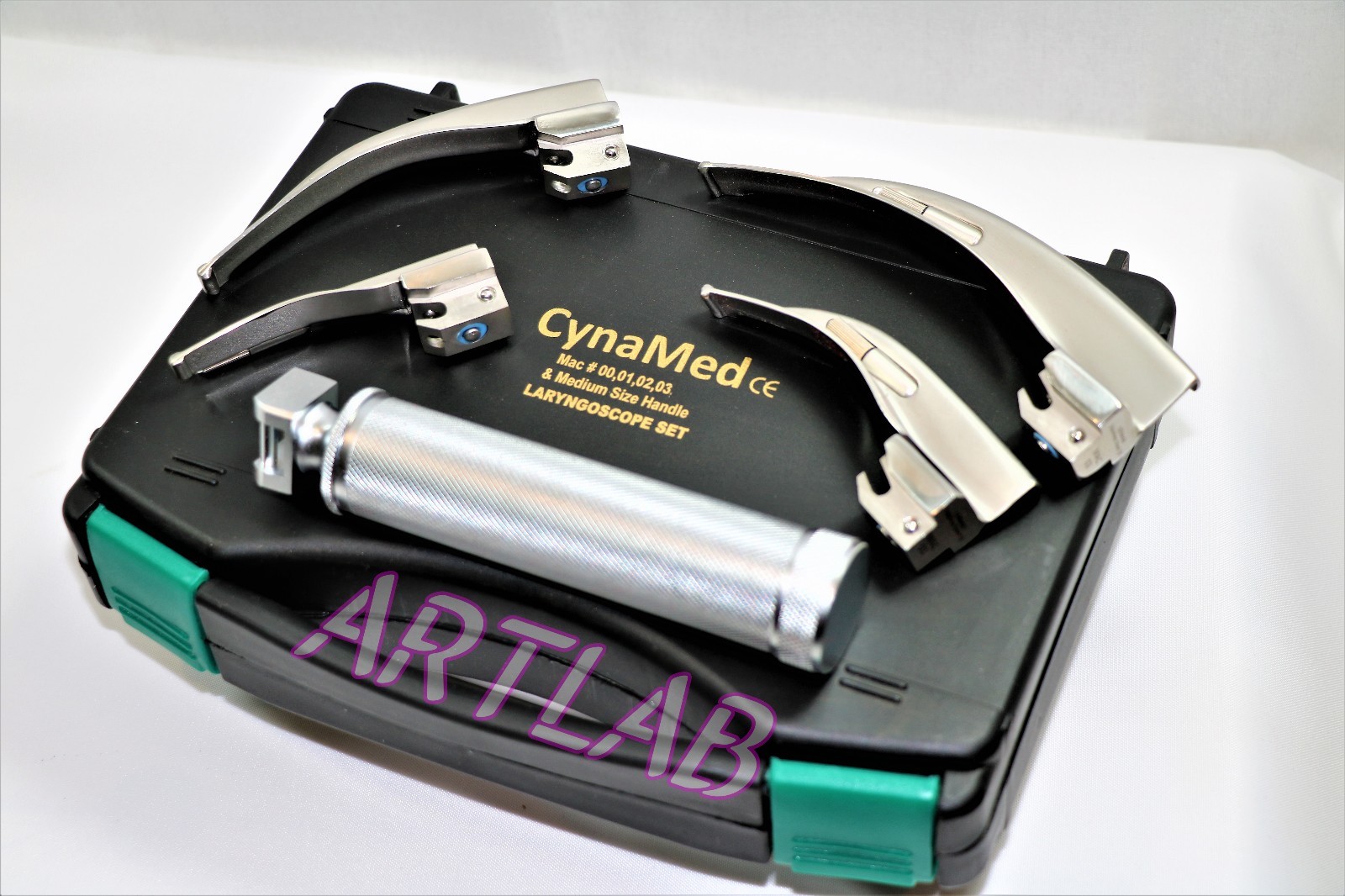 PREMIUM LARYNGOSCOPE SET OF 4 INTUBATION BLADES + MEDIUM HANDLE CYNAMED