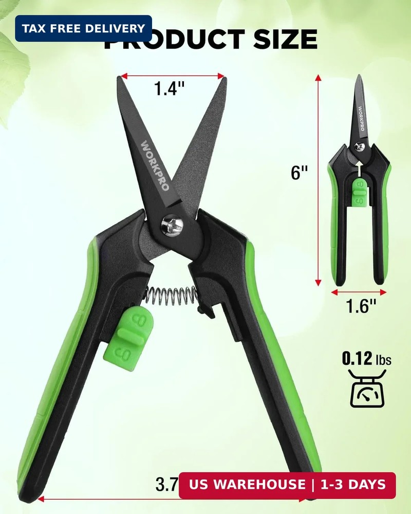 WORKPRO 6-Inch Pruning Shears, Sharp Gardening Scissors for Precise Cuts, High-C