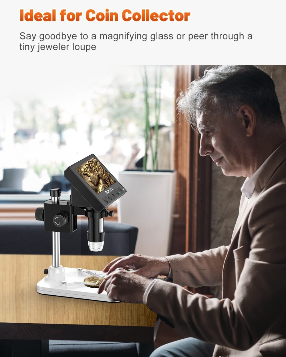 Elikliv Digital Microscope 1000X 4.3'' LCD Screen Jewelry Loupe Coin Magnifier