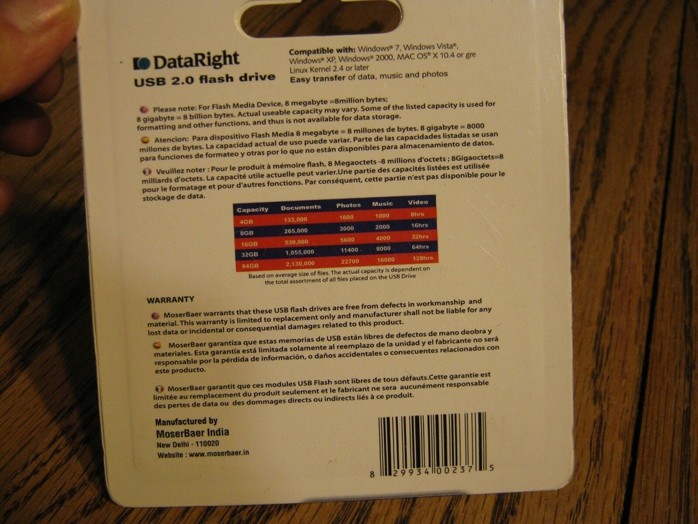 Moser Baer DATARIGHT 8GB USB 2.0 Flash Drive New & Sealed