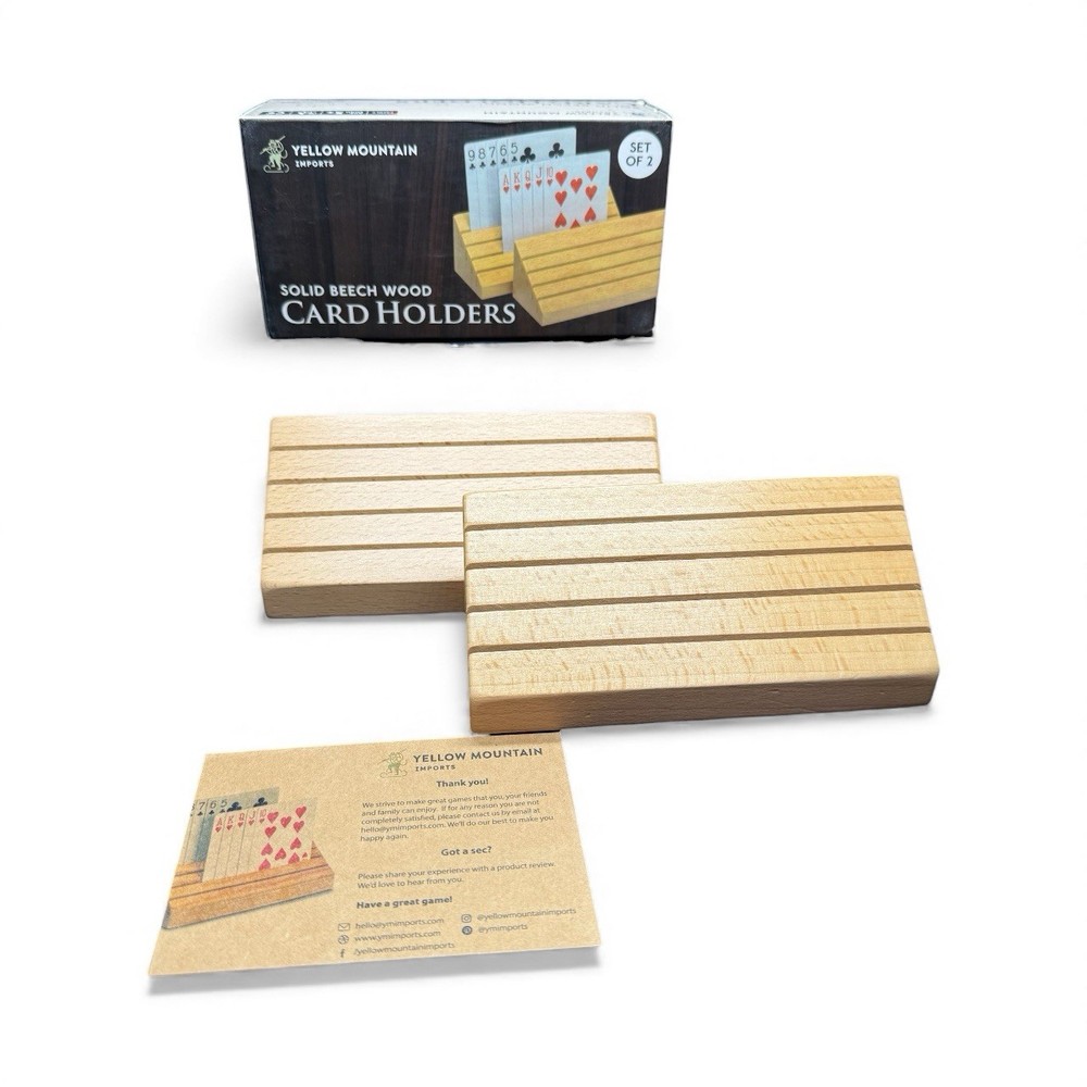Standard Size Solid Beech Playing Card Holder 2 Piece Set Game Night NIB