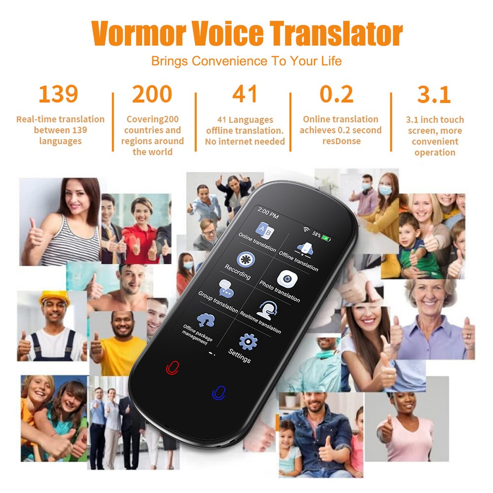 139+ Languages Translator Device, 3”Touch Screen Two-Way Real-Time Translator UK