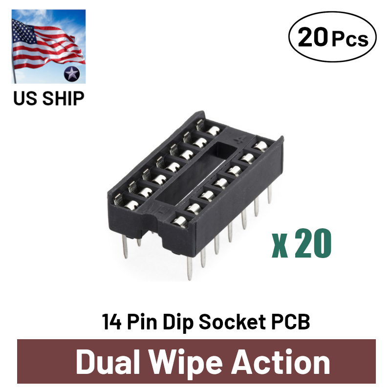 20Pcs 14 Pin DIP IC Socket Adaptor Solder Type PCB-Mount | Dual Wipe | US Ship