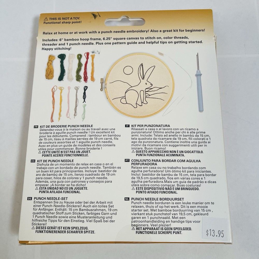Punch Needle Kit Hoop, Bunny Canvas, Yarn, Threader, Punch Needle and Pattern