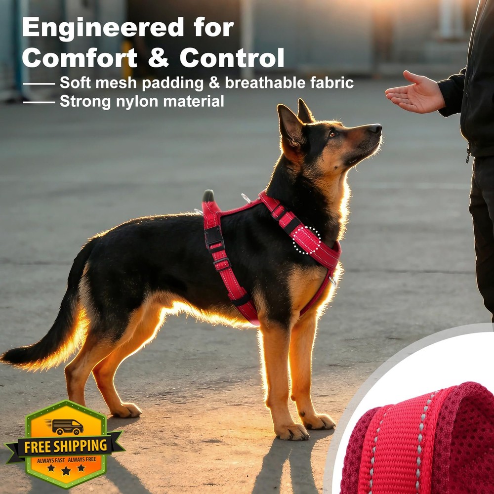 XS Red No Pull Dog Harness Mesh Padded Reflective Handle