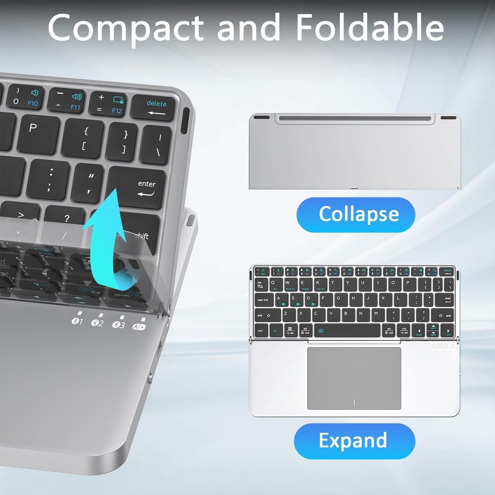 Foldable Keyboard and Mouse, MEKO Folding Wireless Bluetooth Keyboard and Mou...
