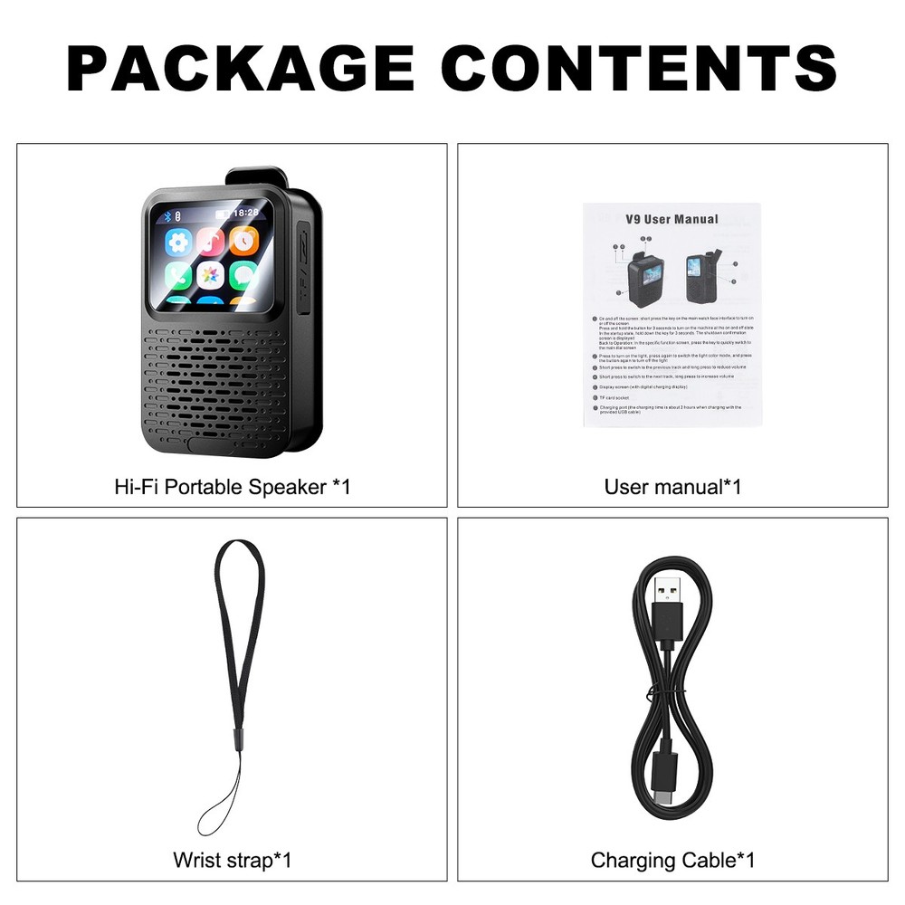 Portable Bluetooth Speaker Waterproof LED Touch Screen Wearable Smart Speaker