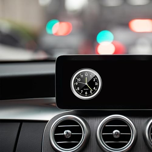 Mini Car Clock Stick on Dashboard Luminous Tiny Vent Analog 2 Black, Blue