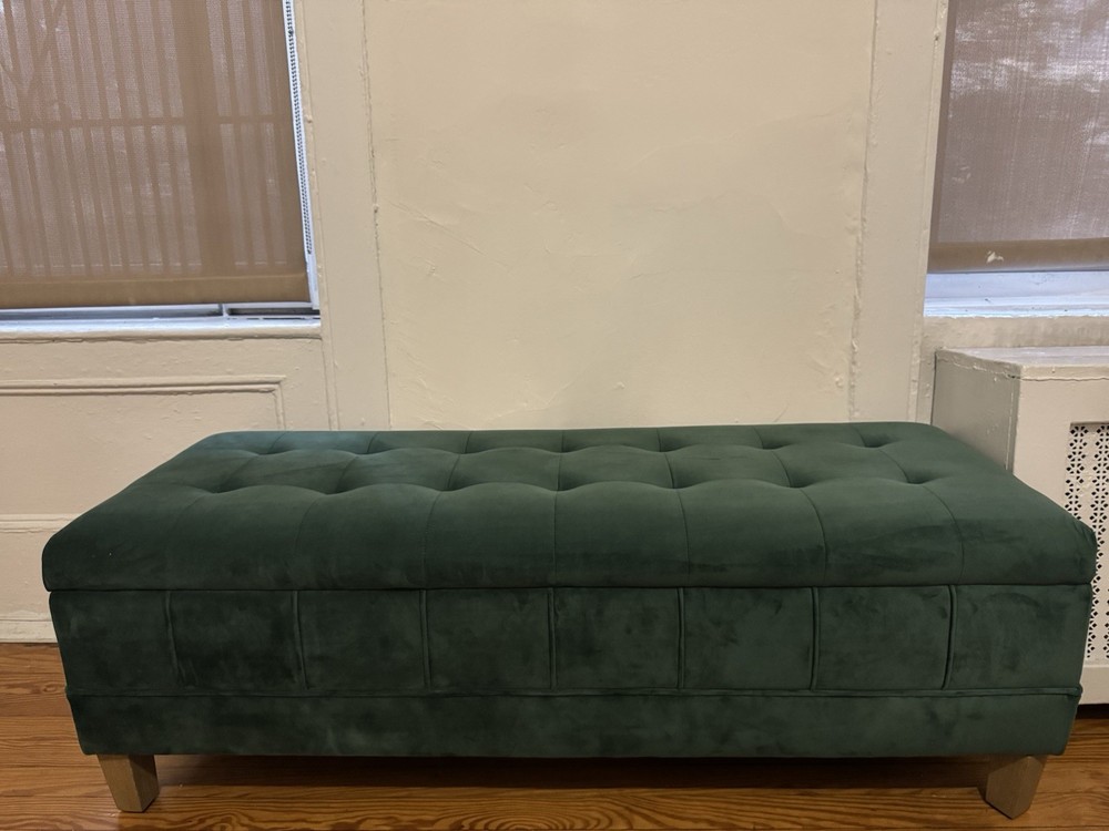 Beautiful Green Suede Ottoman Bench