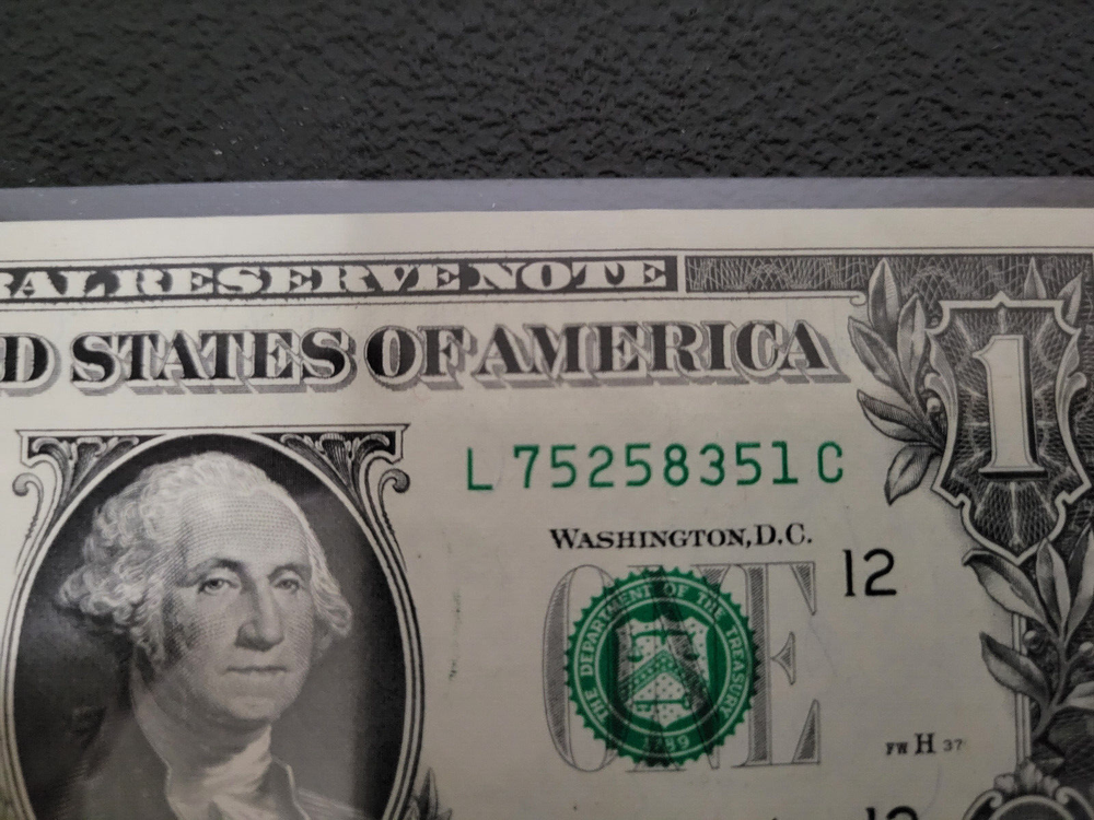 One Dollar Bill Ink Error, (BLEED THROUGH) 2021