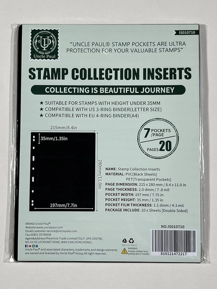 20 Sheets Stamp Pages Collector Stamp Collecting Album Binder Standard 9 Hole...