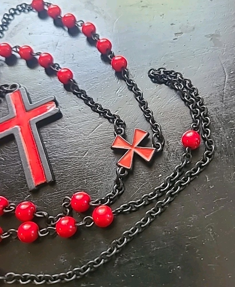 Cool Red and Black Rosary with Enameled Cross