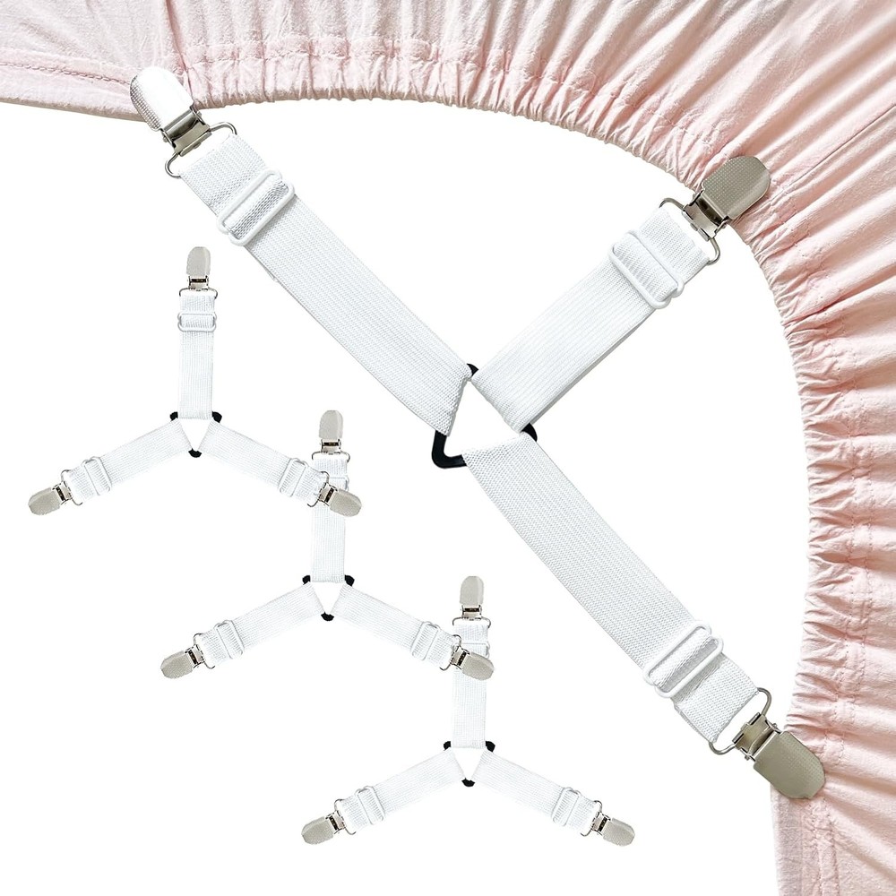 Fitted Bed Sheet Straps - 4-Pc Non-Slip Clips for Secure Bedding & Easy Install