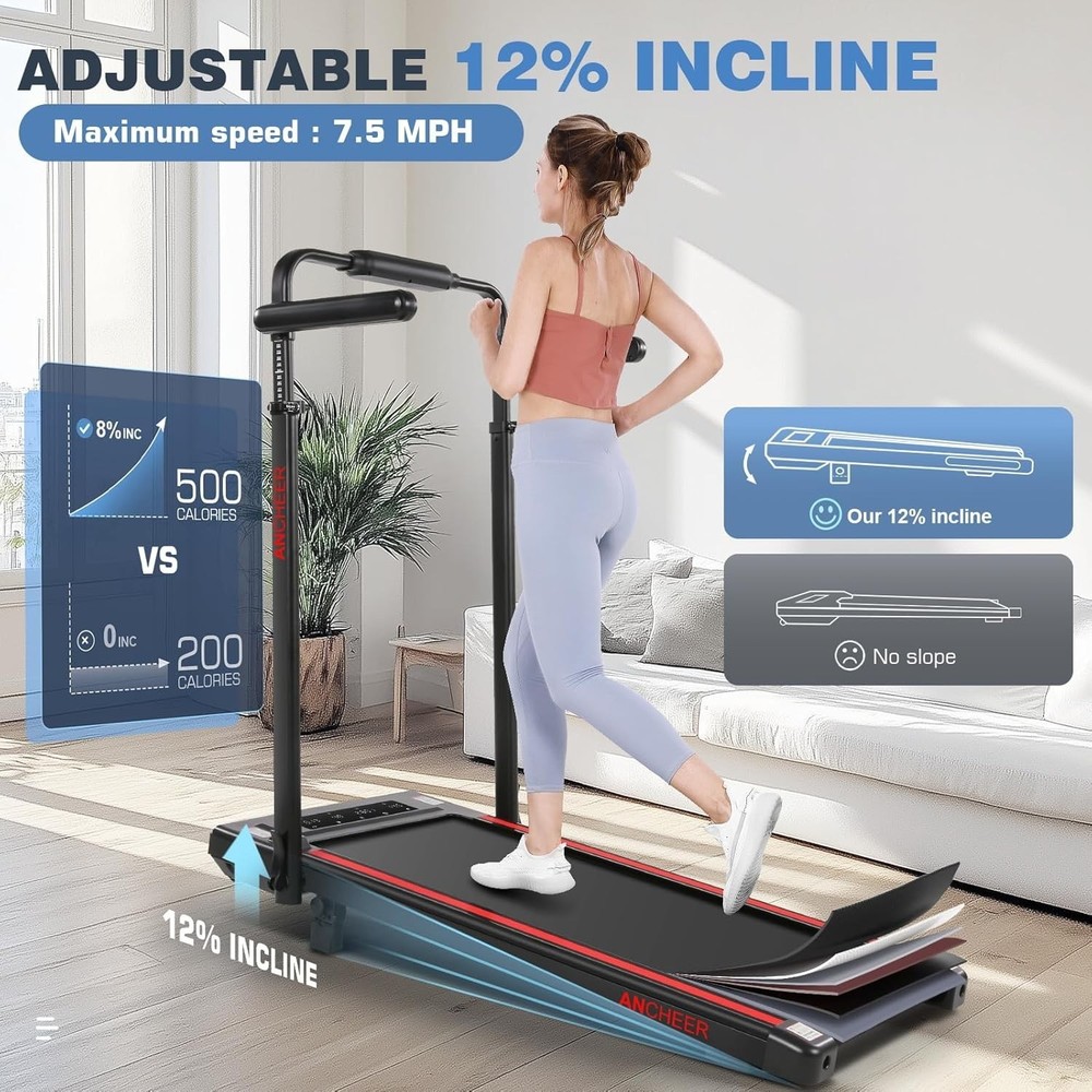 Removable Desk Workstation Foldable Treadmill for Home with Handle for Office