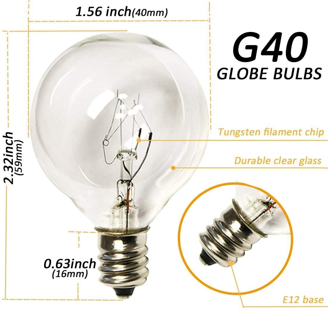 Clear 5W G40 Globe Bulbs for Outdoor String Light Replacement Bulbs
