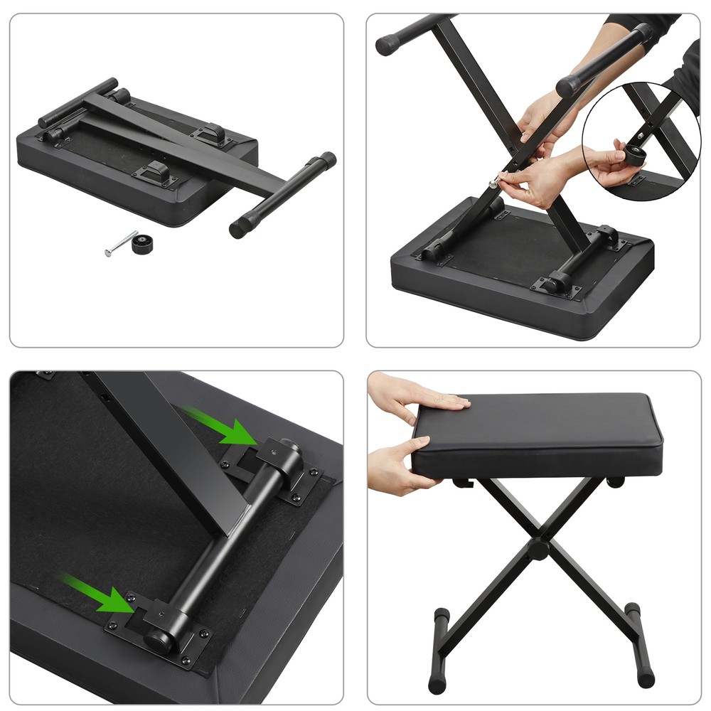 Adjustable Piano Keyboard Bench Padded Stool Seats X-Style Foldable Bench Black