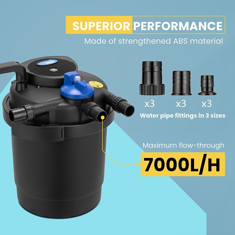 Pressurized Biological Pond Filter w/ 13-w UV Sterilizer Light 2100G ETL Listed