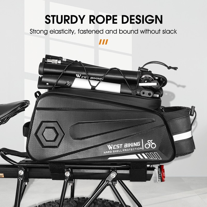 WEST BIKING Waterproof Bike Hard Shell Trunk Bag Bicycle Rear Rack Pack Bag 8.6L