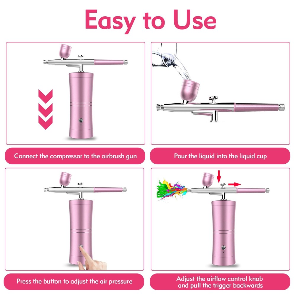 Cordless Rechargeable Airbrush Kit with Compressor - Adjustable High-Pressure...