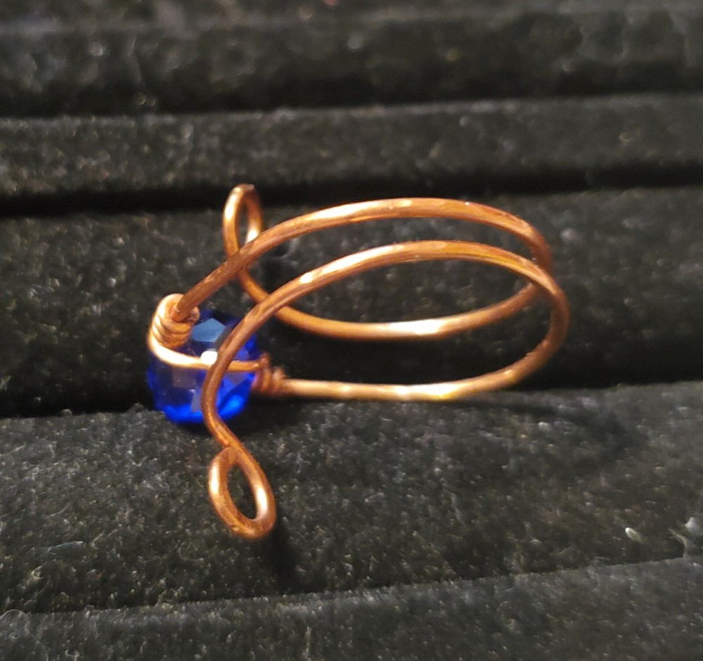 Handmade Copper Ring With Royal Blue Bead