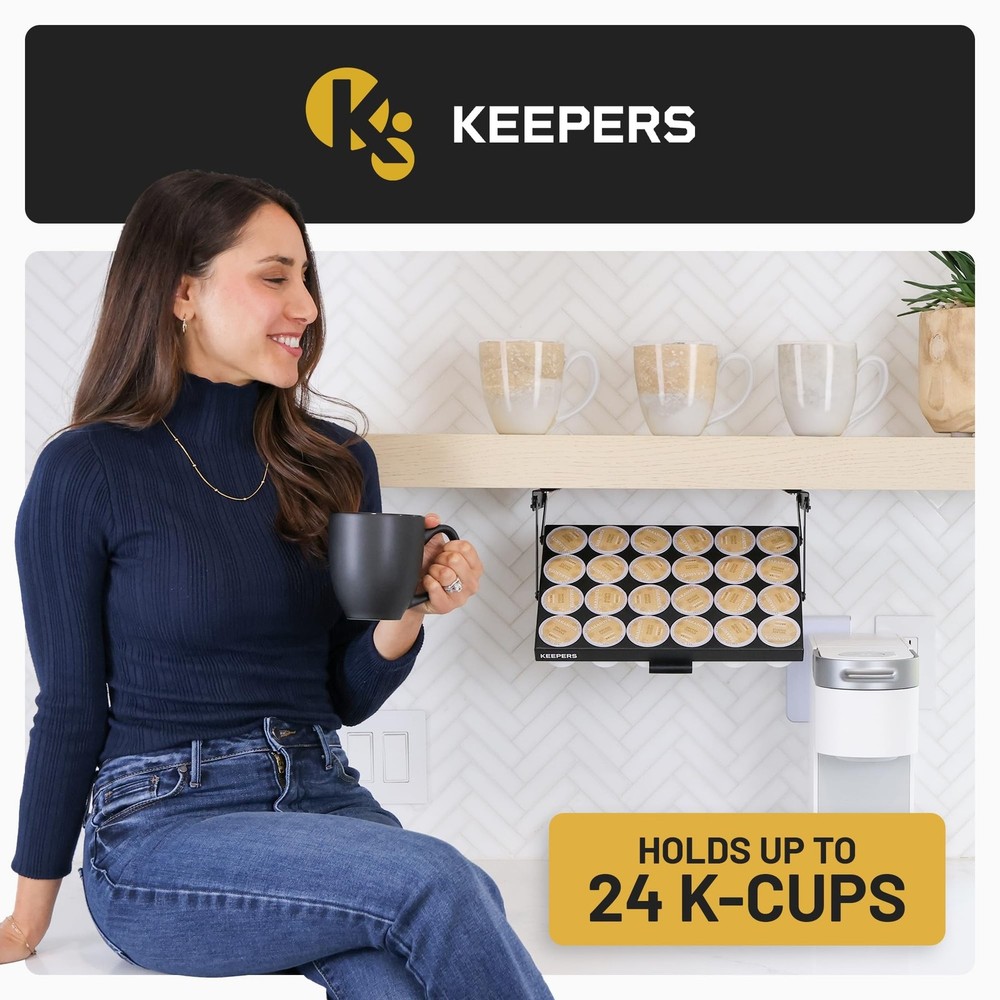 KEEPERS Under Cabinet K Cup Holder with Swing-Down Access – Space-Saving C