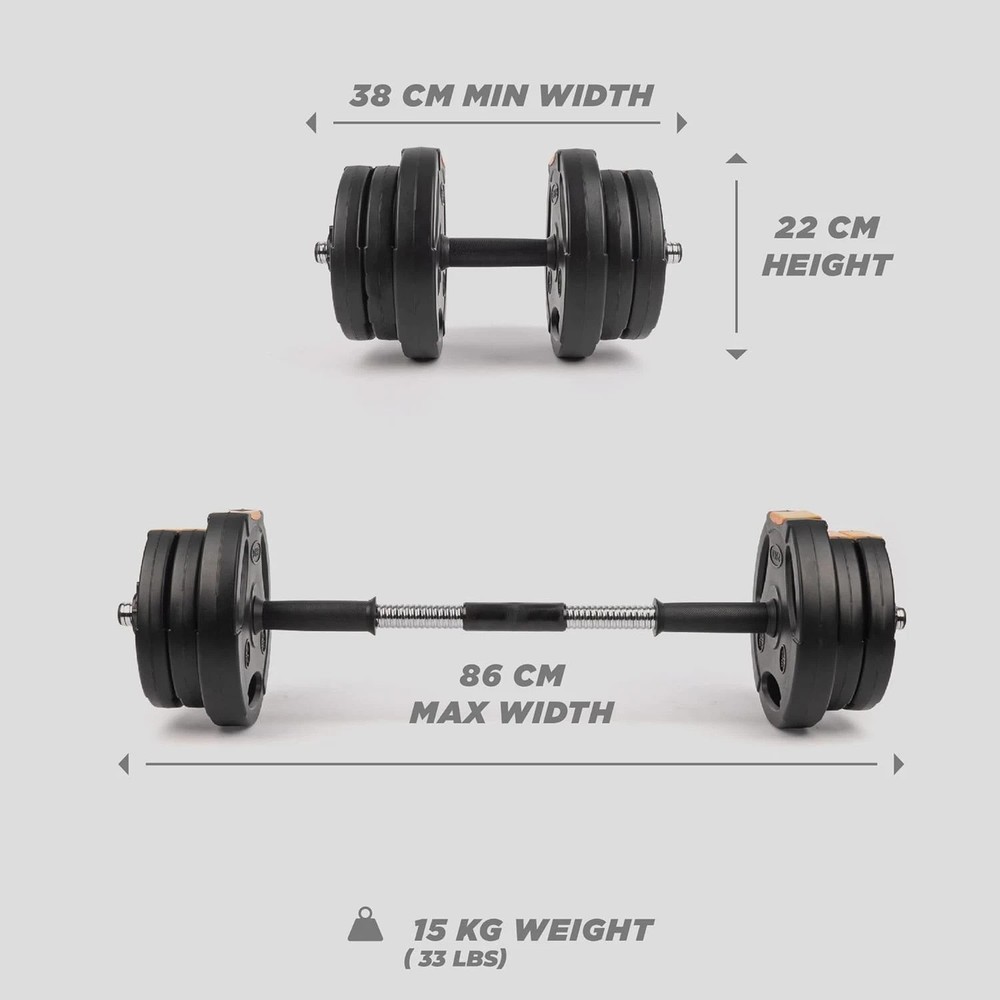 Compact 15kg Dumbbell and Barbell Set: Versatile Weight Training Solution