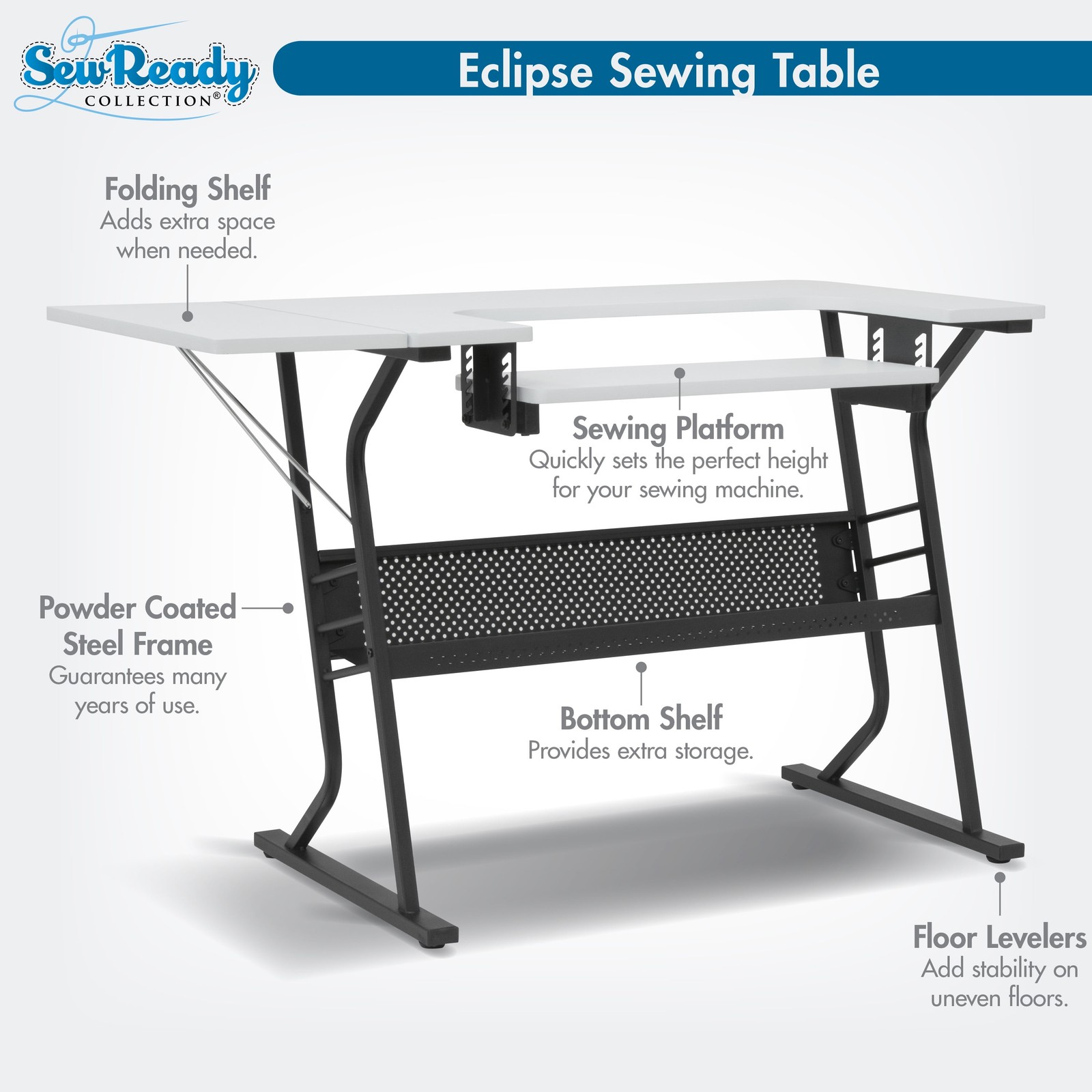 Eclipse Sewing and Craft Table in Black / White