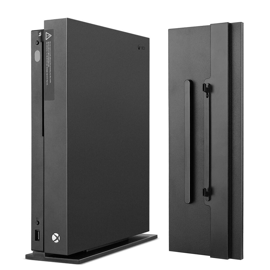 Black Vertical Stand For Microsoft Xbox One X Console + Hook Easy Install N309